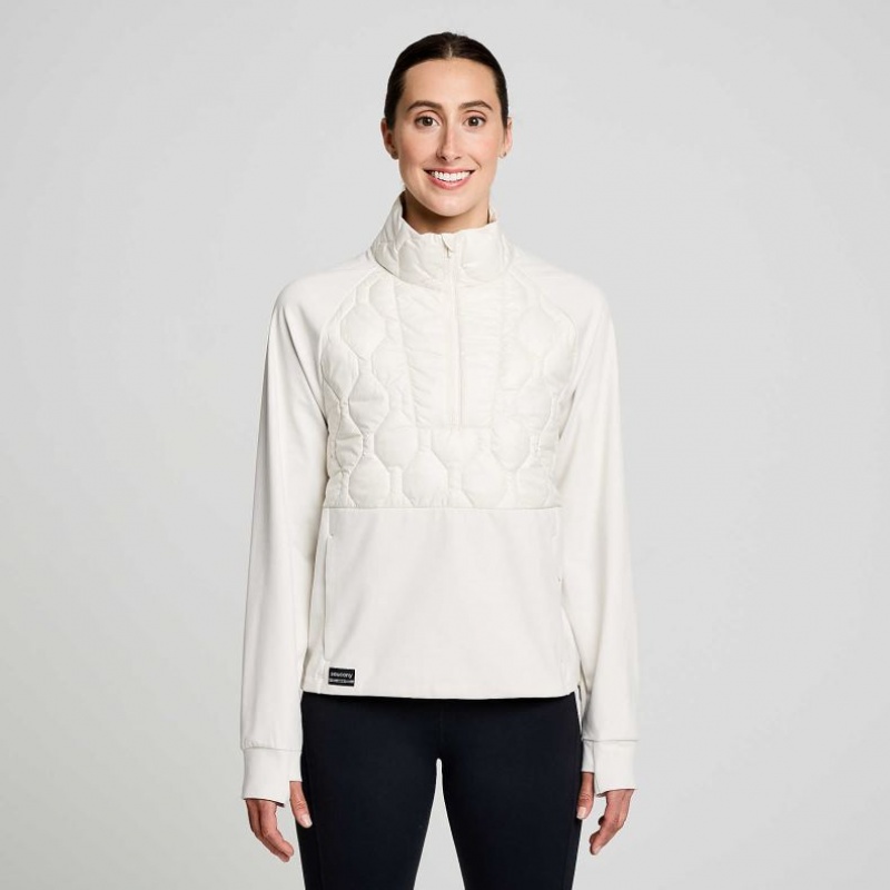 Saucony Solstice Oysterpuff 1/2 Zip Women\'s Sweatshirt White | CANADA LWGBTIO