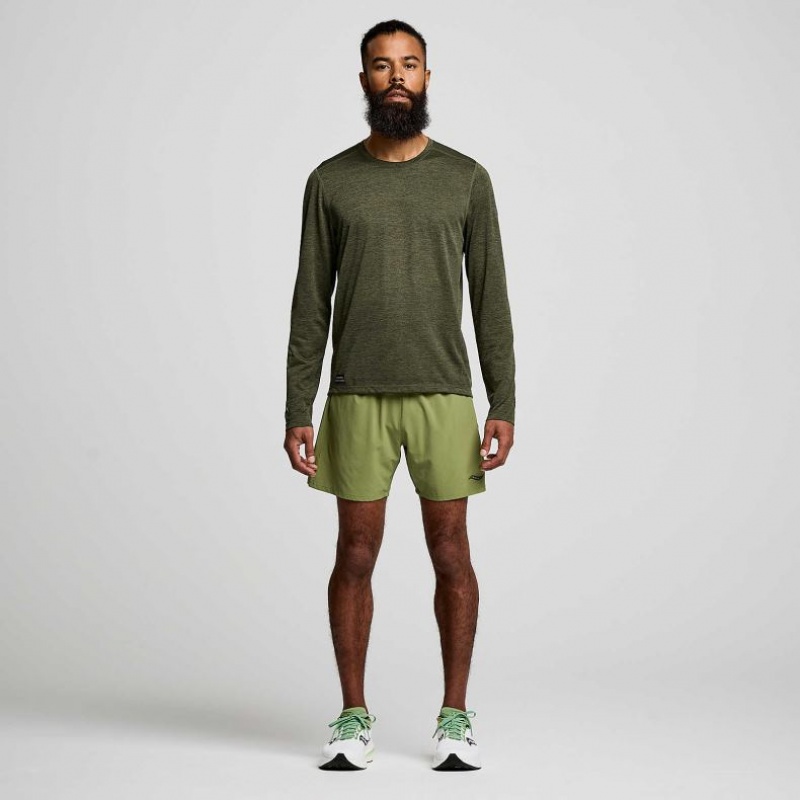 Saucony Stopwatch Graphic Long Sleeve Men's T-Shirt Olive | CANADA XRZMUPV