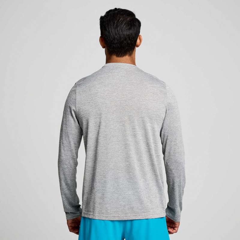 Saucony Stopwatch Graphic Long Sleeve Men's T-Shirt Light Grey | CANADA EYRFDSP