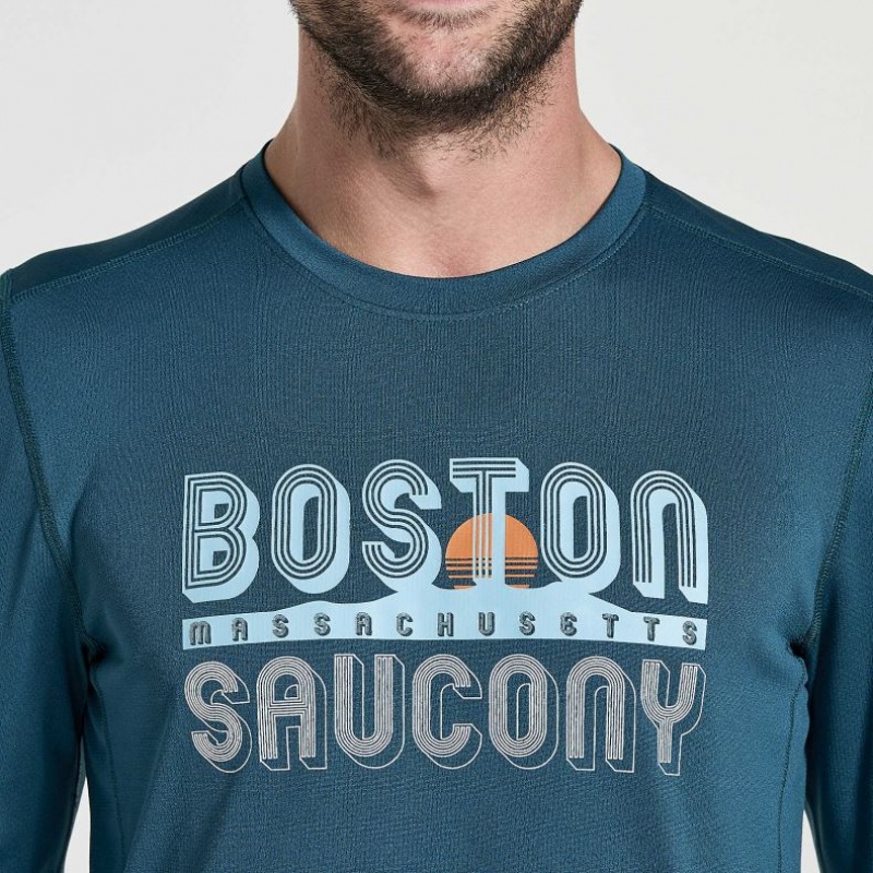 Saucony Stopwatch Graphic Long Sleeve Men's T-Shirt Blue | CANADA XTQCSDI