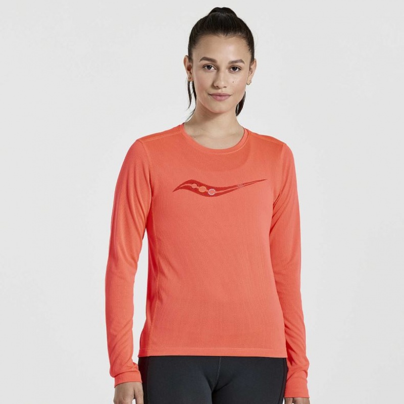 Saucony Stopwatch Graphic Long Sleeve Women\'s T-Shirt Orange | CANADA CWLFUSK