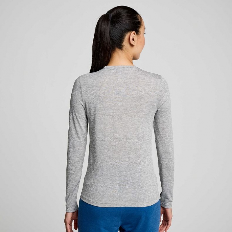 Saucony Stopwatch Graphic Long Sleeve Women's T-Shirt Light Grey | CANADA GFZDCMX