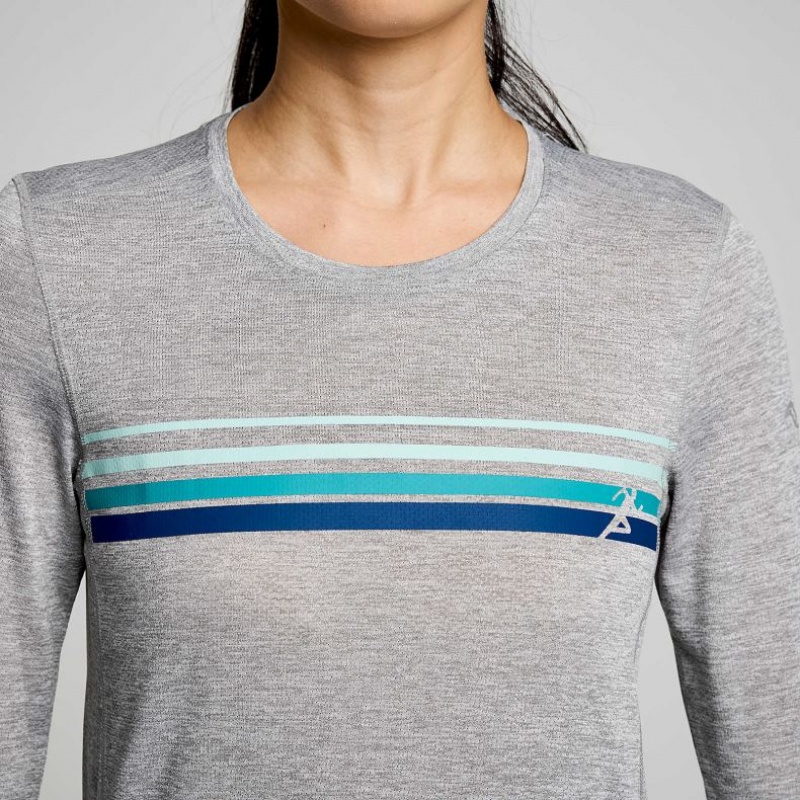 Saucony Stopwatch Graphic Long Sleeve Women's T-Shirt Light Grey | CANADA GFZDCMX