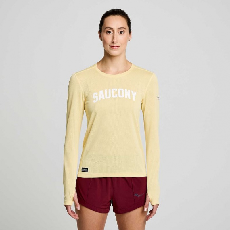 Saucony Stopwatch Graphic Long Sleeve Women\'s T-Shirt Yellow | CANADA LKUHNXM