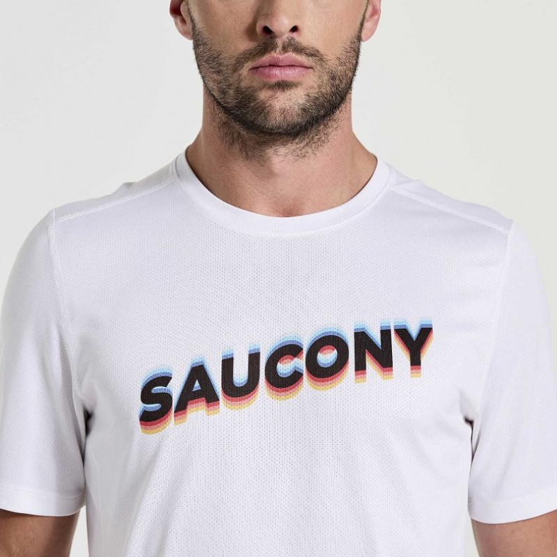 Saucony Stopwatch Graphic Short Sleeve Men's T-Shirt White | CANADA JXSRGPV