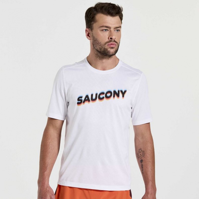 Saucony Stopwatch Graphic Short Sleeve Men\'s T-Shirt White | CANADA JXSRGPV