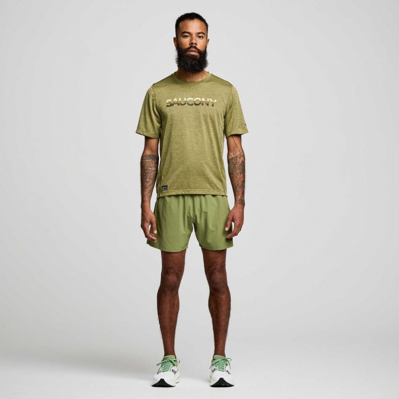 Saucony Stopwatch Graphic Short Sleeve Men's T-Shirt Olive | CANADA NRJADFP