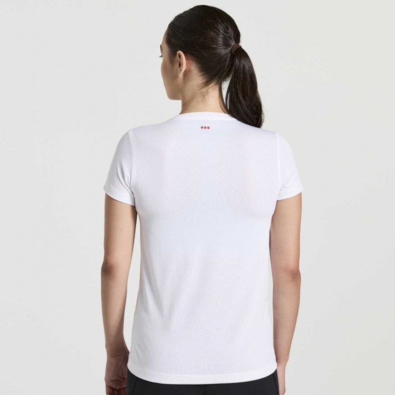 Saucony Stopwatch Graphic Short Sleeve Women's T-Shirt White | CANADA GXUTKNL