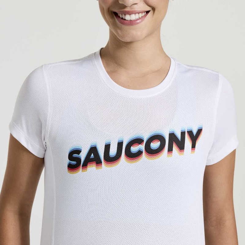 Saucony Stopwatch Graphic Short Sleeve Women's T-Shirt White | CANADA GXUTKNL