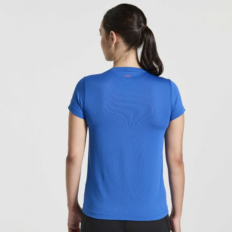 Saucony Stopwatch Graphic Short Sleeve Women's T-Shirt Blue | CANADA KQCTVAB