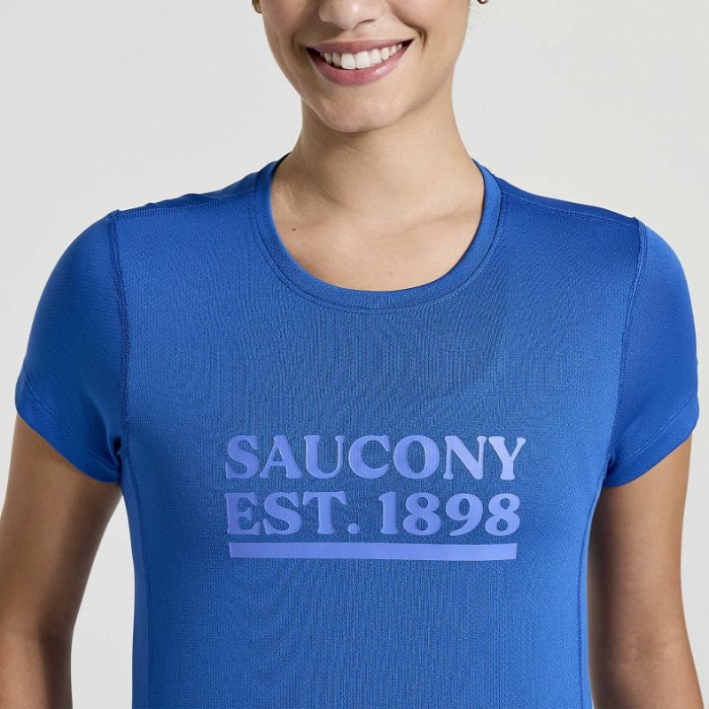 Saucony Stopwatch Graphic Short Sleeve Women's T-Shirt Blue | CANADA KQCTVAB