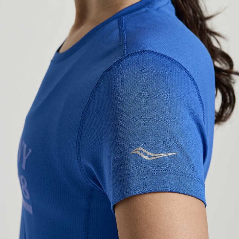 Saucony Stopwatch Graphic Short Sleeve Women's T-Shirt Blue | CANADA KQCTVAB