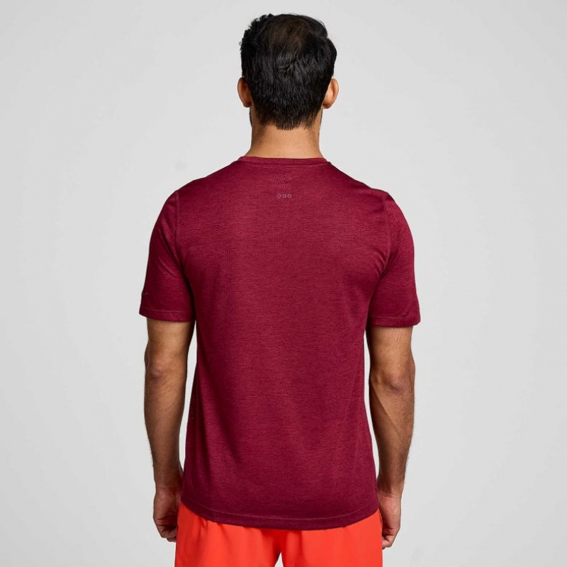 Saucony Stopwatch Short Sleeve Men's T-Shirt Burgundy | CANADA QTIUKEP