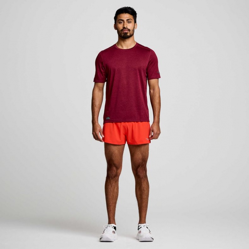 Saucony Stopwatch Short Sleeve Men's T-Shirt Burgundy | CANADA QTIUKEP