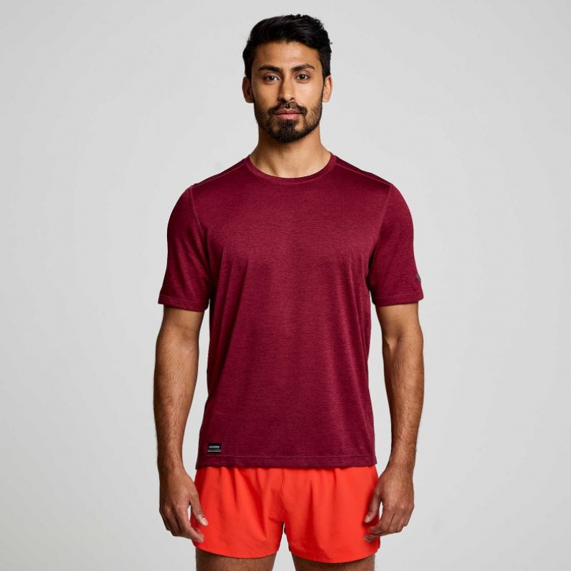 Saucony Stopwatch Short Sleeve Men\'s T-Shirt Burgundy | CANADA QTIUKEP