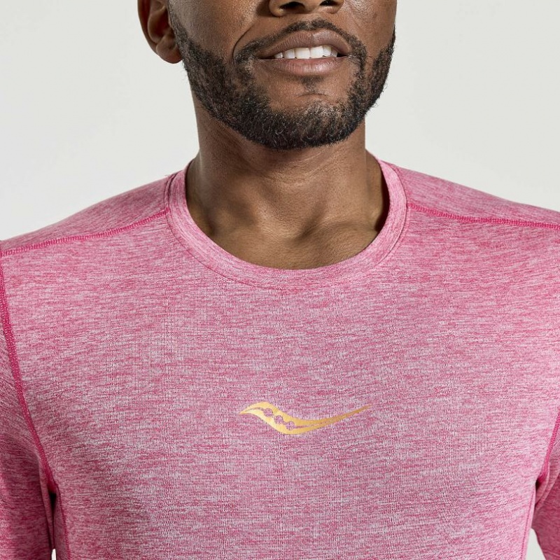 Saucony Stopwatch Short Sleeve Men's T-Shirt Pink | CANADA XFCQPVU