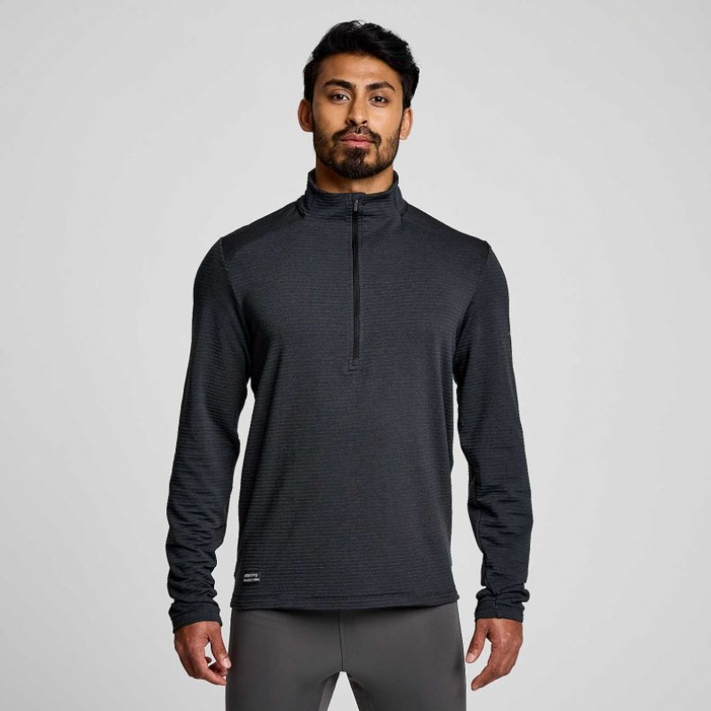 Saucony Triumph 3D 1/2 Zip Men\'s Sweatshirt Black | CANADA ZYHQVTF